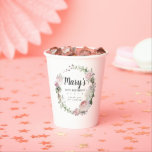 Rustic Pink Floral 90th Birthday Party Paper Cups Papieren Bekers<br><div class="desc">Zachte roze rozen en roze roze roze buisjes creëer een prachtig rustige florale kreet. Witte hydrangeas bij de florale bloei. De naam van de verjaardagsvrouw wordt geschreven in een grote manuscriptdoopvont. 90ste verjaardag en de dankbetuigingen volgen. Dit papierbekertje maakt deel uit van het 90e Birthday Pink Rose Floral collectie. Het...</div>