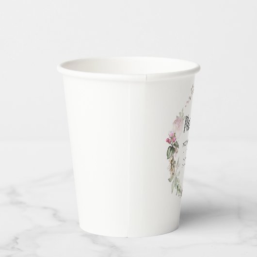 Rustic Pink Floral 90th Birthday Party Paper Cups Papieren Bekers (Rechts)