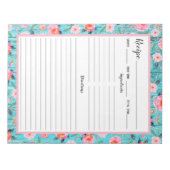 Rustic Pink Floral Aqua Wood Recipe Notitieblok (Voorkant)