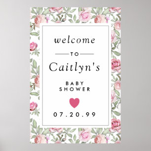 Rustic Pink Floral Baby shower Welkom Poster