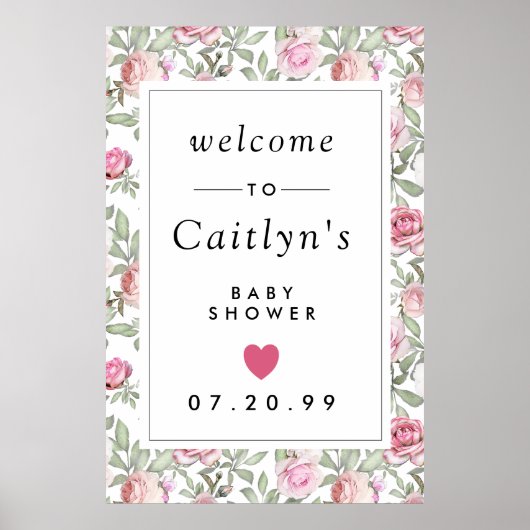 Rustic Pink Floral Baby shower Welkom Poster (Voorkant)