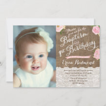 Rustic Pink Floral Baptism 1e verjaardag