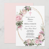 Rustic Pink Floral Baptisme Kaart (Voorkant / Achterkant)