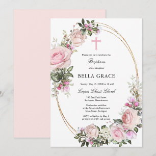 Rustic Pink Floral Baptisme Kaart