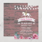 Rustic Pink Floral Barn Wood Horse Birthday Kaart (Voorkant / Achterkant)