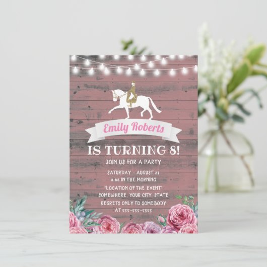 Rustic Pink Floral Barn Wood Horse Birthday Kaart (Staand voorkant)