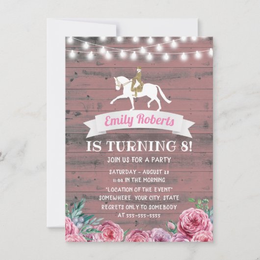 Rustic Pink Floral Barn Wood Horse Birthday Kaart (Voorkant)