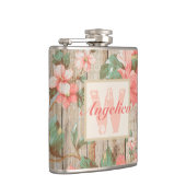 Rustic Pink Floral Barn Wood Monogram Heupfles (Rechts)