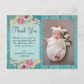 Rustic Pink Floral Blue Wood Baby shower Hartelijk Briefkaart (Voorkant)