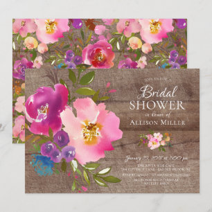 Rustic Pink Floral Bridal Shower Invitations Kaart