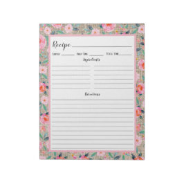 Rustic Pink Floral Burlap Recipe Notitieblok
