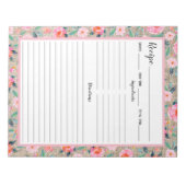 Rustic Pink Floral Burlap Recipe Notitieblok (Voorkant)