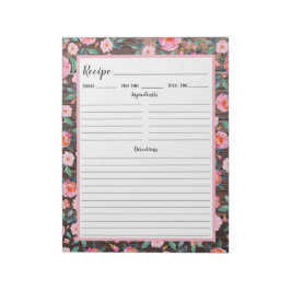 Rustic Pink Floral Dark Wood Recipe Notitieblok