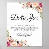 Rustic Pink Floral Date Jar Sign Weddenschap Poster (Voorkant)