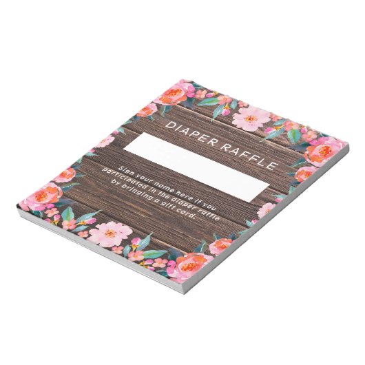 Rustic Pink Floral Diaper Raffle Notitieblok (Linkerzijde)