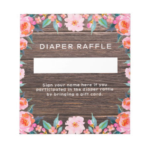 Rustic Pink Floral Diaper Raffle Notitieblok