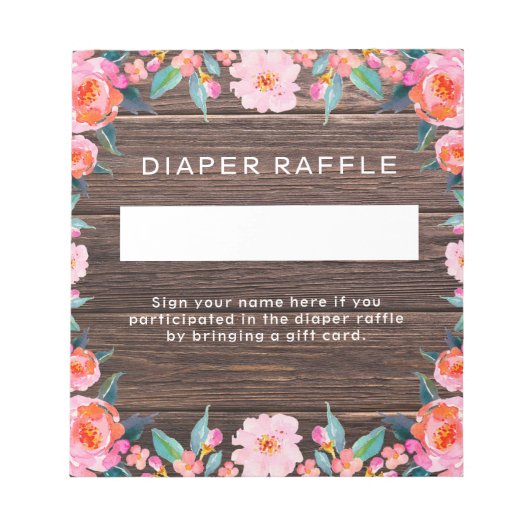 Rustic Pink Floral Diaper Raffle Notitieblok (Voorkant)