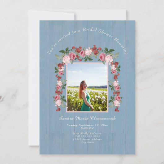 Rustic Pink Floral Dusty Blue Vrijgezellenfeest Kaart (Voorkant)