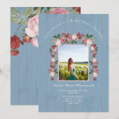 Rustic Pink Floral Dusty Blue Vrijgezellenfeest Kaart (Voorkant / Achterkant)
