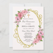 Rustic Pink Floral Eerste Heilige Communauteit Kaart (Voorkant)