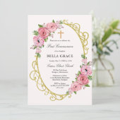 Rustic Pink Floral Eerste Heilige Communauteit Kaart (Staand voorkant)