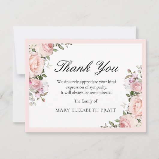 Rustic Pink Floral Funal Hartelijk dank Bedankkaart (Voorkant)