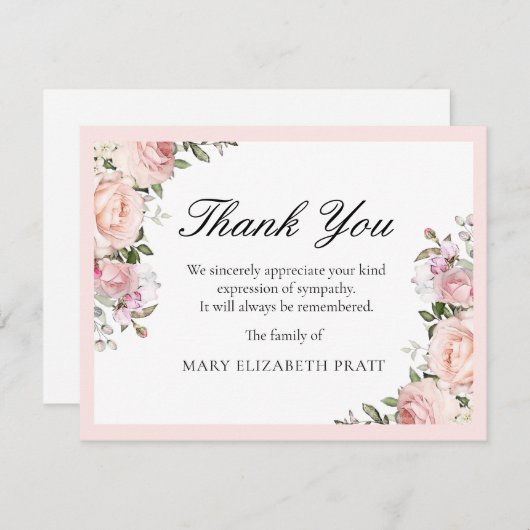 Rustic Pink Floral Funal Hartelijk dank Bedankkaart (Voorkant / Achterkant)