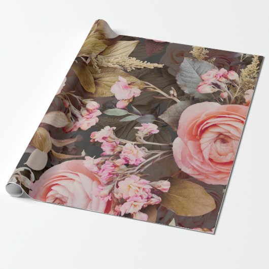 Rustic Pink Floral Greenery Eucalyptus Cadeaupapier (Uitgerold)