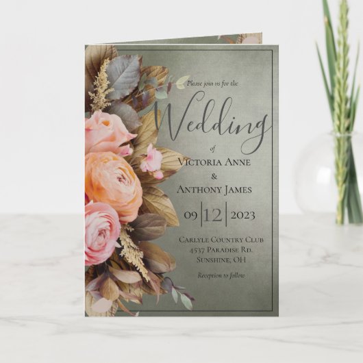 Rustic Pink Floral Greenery Vintage Wedding (Voorkant)