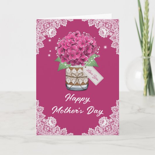 Rustic Pink Floral Lace Moederdag Kaart (Voorkant)