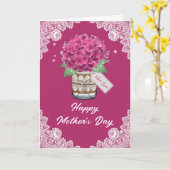 Rustic Pink Floral Lace Moederdag Kaart (Gele Bloem)