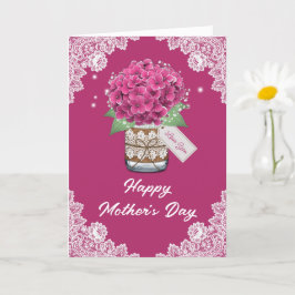 Rustic Pink Floral Lace Moederdag Kaart