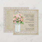 Rustic Pink Floral Mason Jar Roos Vrijgezellenfees Kaart (Voorkant / Achterkant)