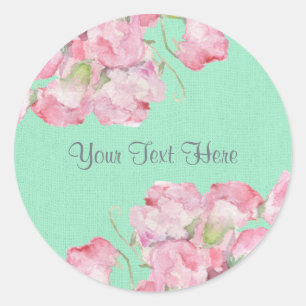 Rustic Pink Floral op Mint Green Burlap Ronde Sticker