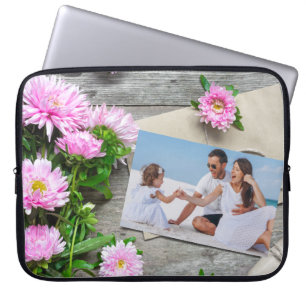 Rustic Pink Floral - Persoonlijke foto Moederdag Laptop Sleeve