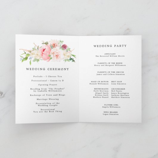 Rustic Pink Floral Photo Wedding Programme Programma (Binnen)