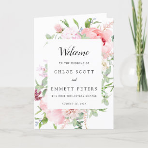 Rustic Pink Floral Photo Wedding Programme Programma