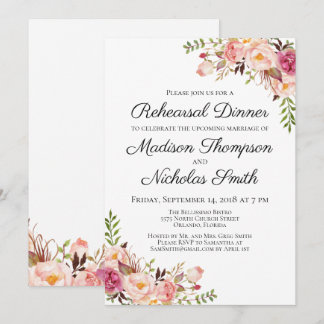Rustic Pink Floral Rehearsal Dinner Invitations Kaart