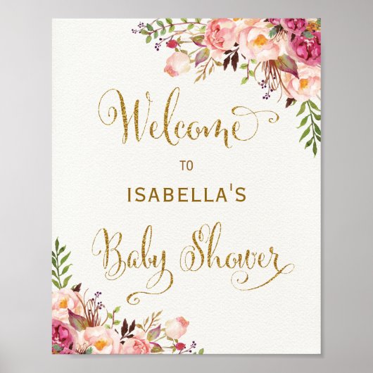 Rustic Pink Floral Rozen Baby shower Welkomstteken Poster (Voorkant)