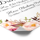 Rustic Pink Floral Signature Drink Cocktail Sign Poster (Hoek)