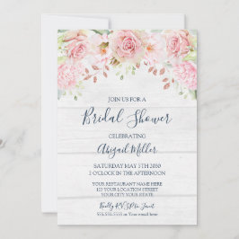 Rustic Pink Floral Spring Bridal Shower Kaart