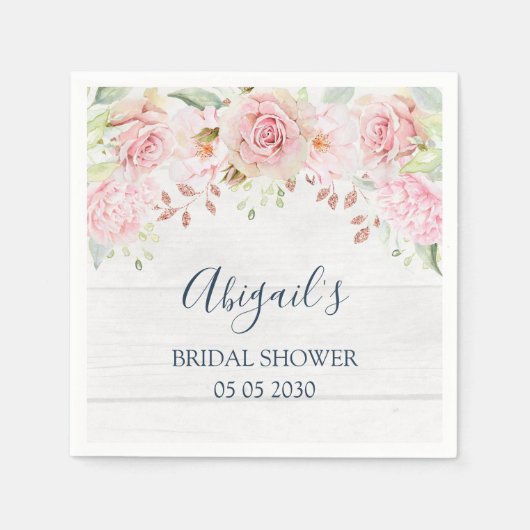 Rustic Pink Floral Spring Bridal Shower Napkin Servet (Voorkant)