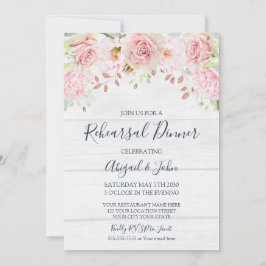 Rustic Pink Floral Spring Rehearsal Dinner Kaart