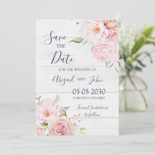 Rustic Pink Floral Spring Save the Date Card (Staand voorkant)