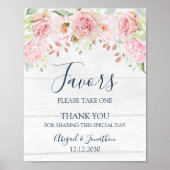 Rustic Pink Floral Spring Wedding Favors Sign Poster (Voorkant)