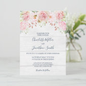 Rustic Pink Floral Spring Wedding Invitations Kaart (Staand voorkant)