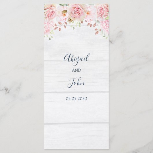 Rustic Pink Floral Spring Wedding Menu (Achterkant)