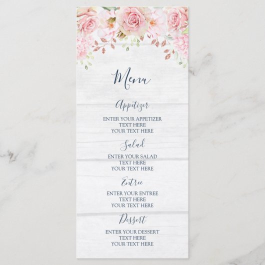 Rustic Pink Floral Spring Wedding Menu (Voorkant)