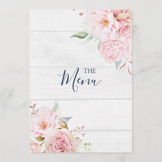Rustic Pink Floral Spring Wedding Menu (Achterkant)