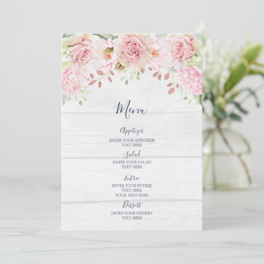 Rustic Pink Floral Spring Wedding Menu (Staand voorkant)